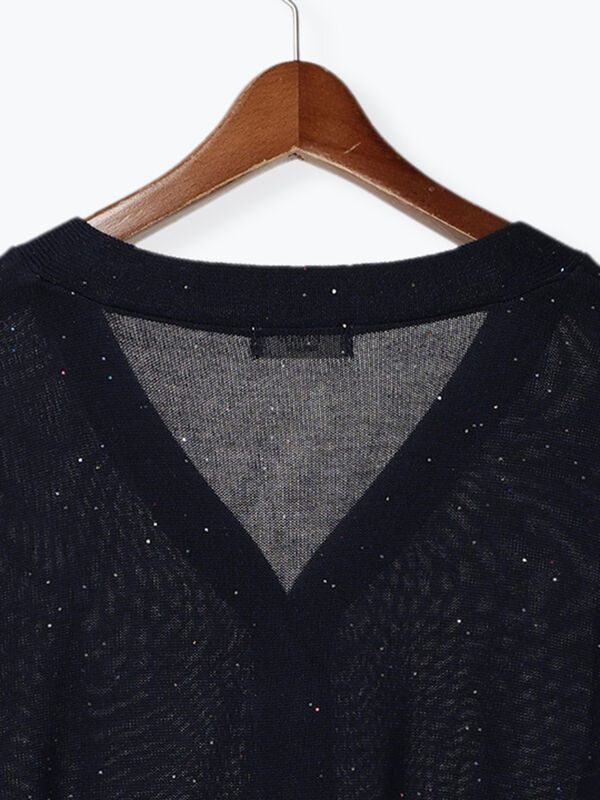 セール】 スパンコールVネックカーディガン（オフホワイト/グレー  