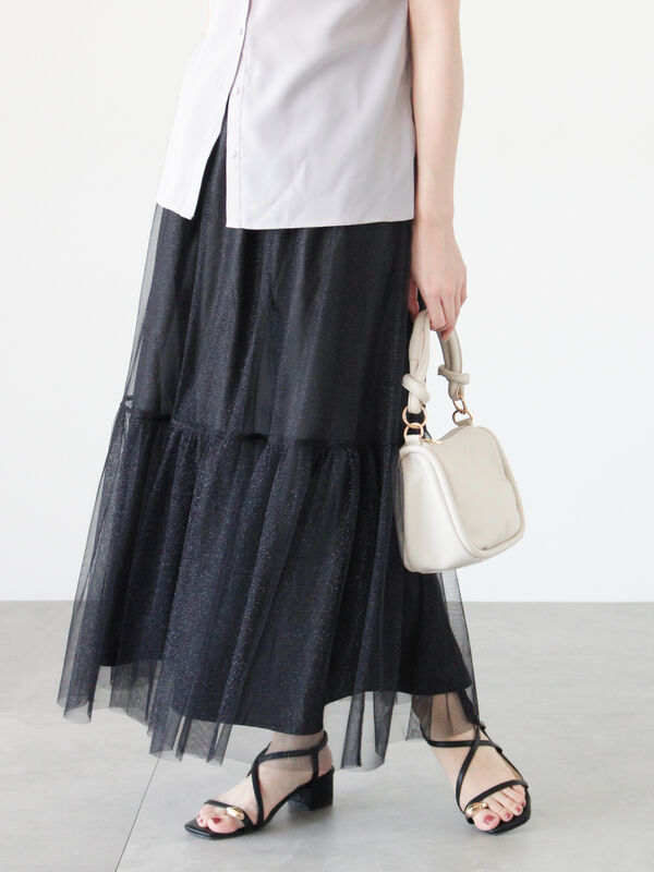 セール】 ラメチュールティアードスカート（グレー/ブラック/ブラウン  