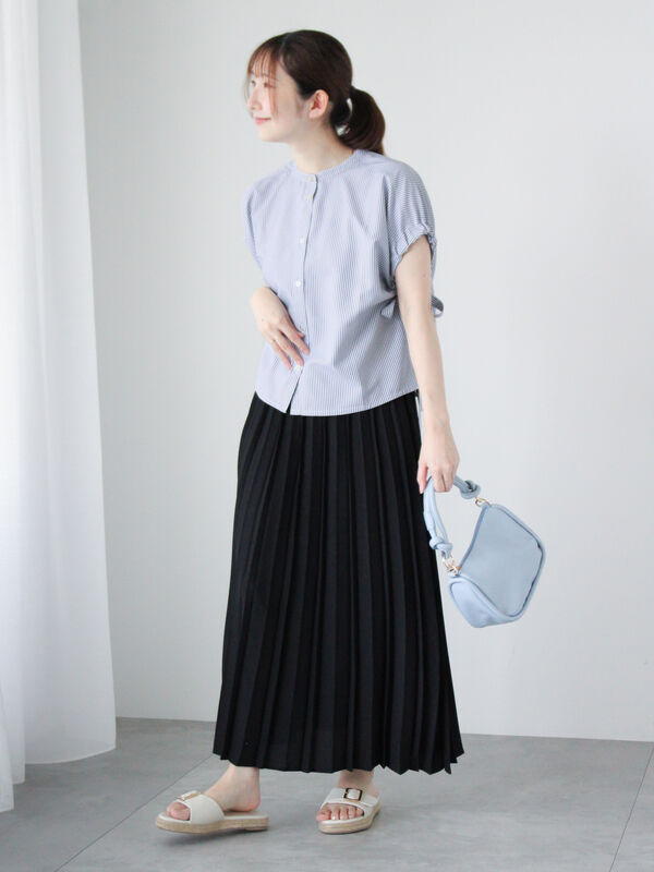 セール】 麻調プリーツスカート（チャコールグレー/ブラック/ベージュ  