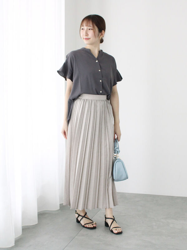 セール】 麻調プリーツスカート（チャコールグレー/ブラック/ベージュ  