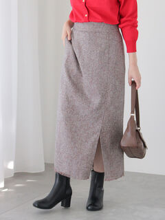 セール】 【セットアップ可】ツイードフリンジスリットスカート  
