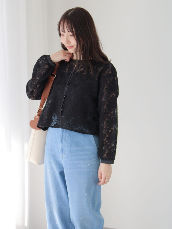 セール】 オーガンジー刺繍前後2WAY長袖ブラウス（オフホワイト