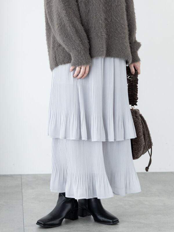 セール】 ◎無地柄アソートプリーツティアードスカート（ホワイト  