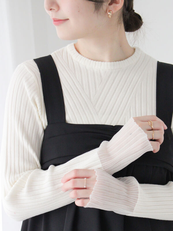 セール】 袖シアー切替リブニット（オフホワイト/グレー/ブラック  