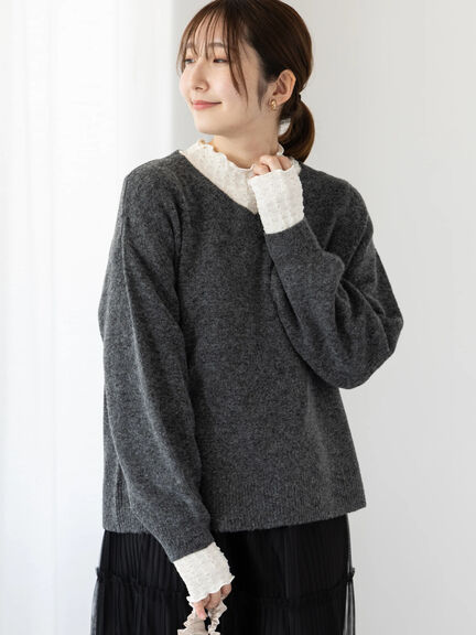 メランジVネックニット（グレー/チャコールグレー/イエロー/サックスブルー）｜Te chichi TERRASSE（テチチ テラス）通販