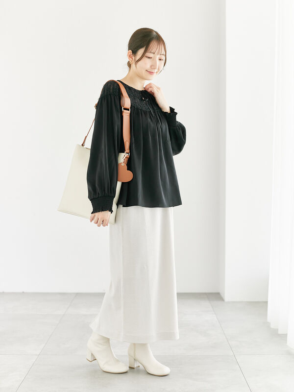 セール】 フリンジチュール切替ブラウス（オフホワイト/グレー