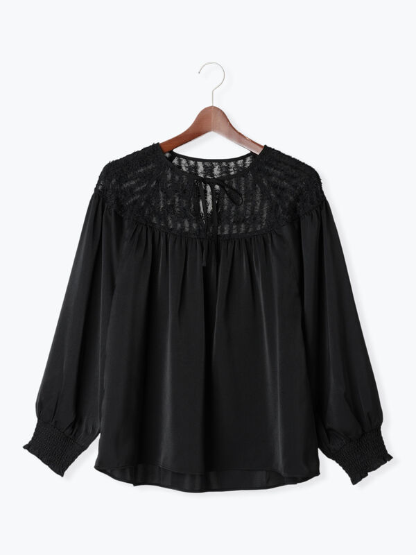 セール】 フリンジチュール切替ブラウス（オフホワイト/グレー