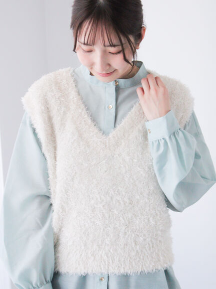前後2WAYラメシャギーベスト《2025spring catalog item》（オフホワイト/グレー/ブルー）｜Te chichi TERRASSE（テチチ テラス）通販