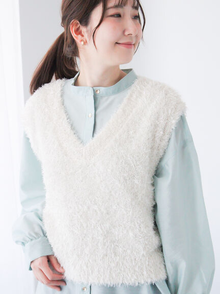 前後2WAYラメシャギーベスト《2025spring catalog item》（オフホワイト/グレー/ブルー）｜Te chichi TERRASSE（テチチ テラス）通販