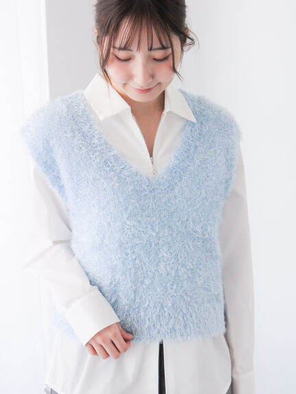 前後2WAYラメシャギーベスト《2025spring catalog item》（オフホワイト/グレー/ブルー）｜Te chichi TERRASSE（テチチ テラス）通販