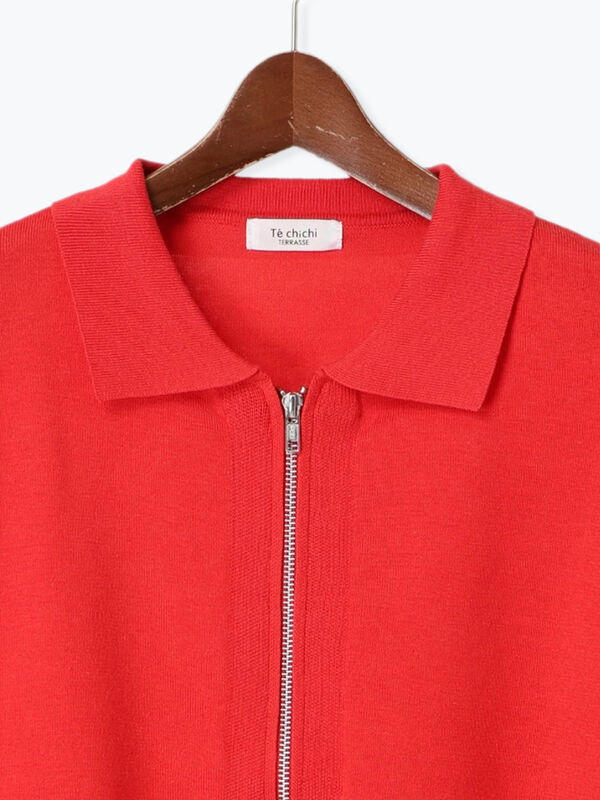 セール】 襟付きジップカーディガン（オフホワイト/チャコールグレー