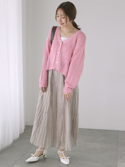 スラブクロップドVネックカーディガン《2025spring catalog item》（グレー/チャコールグレー/ピンク）｜Te chichi TERRASSE（テチチ テラス）通販