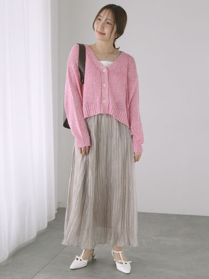 スラブクロップドVネックカーディガン《2025spring catalog item》（グレー/チャコールグレー/ピンク）｜Te chichi TERRASSE（テチチ テラス）通販