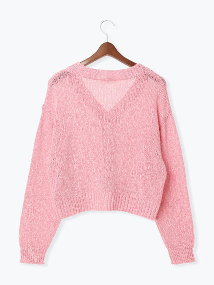 スラブクロップドVネックカーディガン《2025spring catalog item》（グレー/チャコールグレー/ピンク）｜Te chichi TERRASSE（テチチ テラス）通販