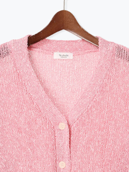 スラブクロップドVネックカーディガン《2025spring catalog item》（グレー/チャコールグレー/ピンク）｜Te chichi TERRASSE（テチチ テラス）通販