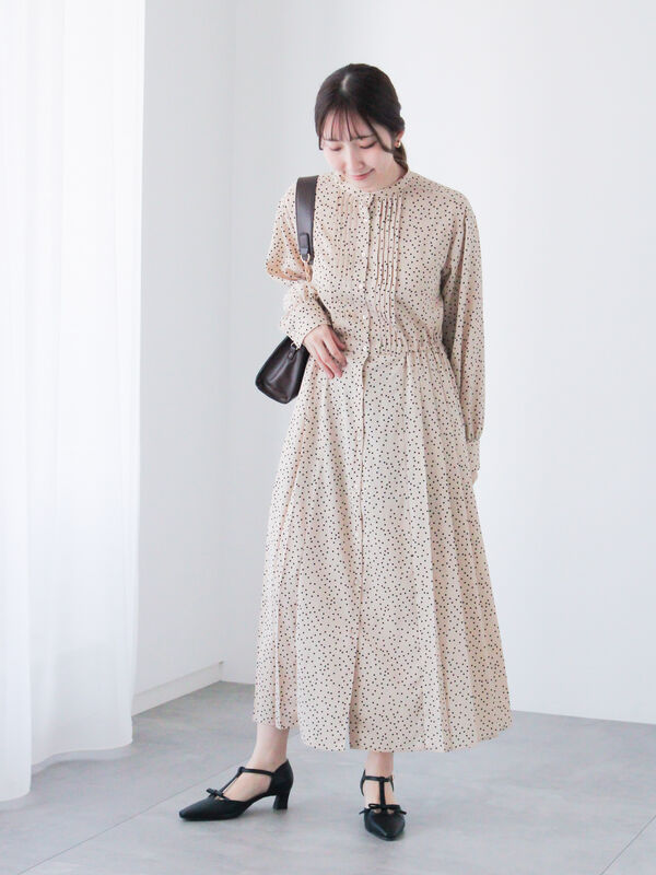 セール】 切替サイドプリーツワンピース（チャコールグレー/ブラック