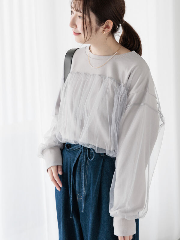 Bibiy♡Camille top スウェット チュール Bibiy. CAMILLE TOP グレー チュール スウェット