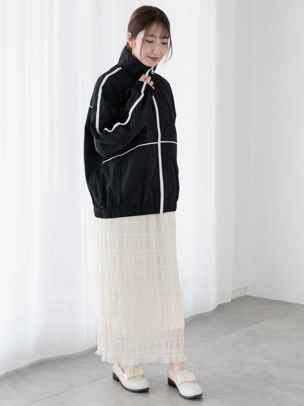 セール】 スタンド配色ブルゾン（オフホワイト/ブラック