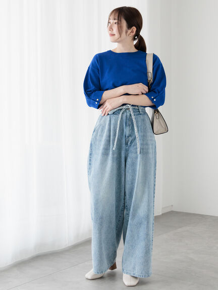 ウエストリボンタックワイドデニムパンツ《2025spring catalog item》（ベージュ/サックスブルー/ブルー）｜Te chichi TERRASSE（テチチ テラス）通販