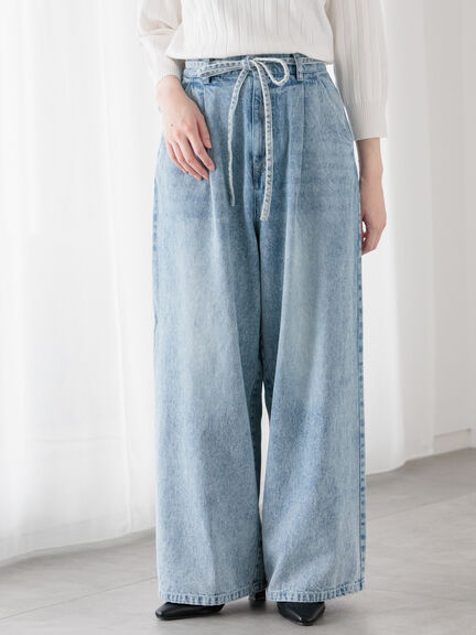 ウエストリボンタックワイドデニムパンツ《2025spring catalog item》（ベージュ/サックスブルー/ブルー）｜Te chichi TERRASSE（テチチ テラス）通販