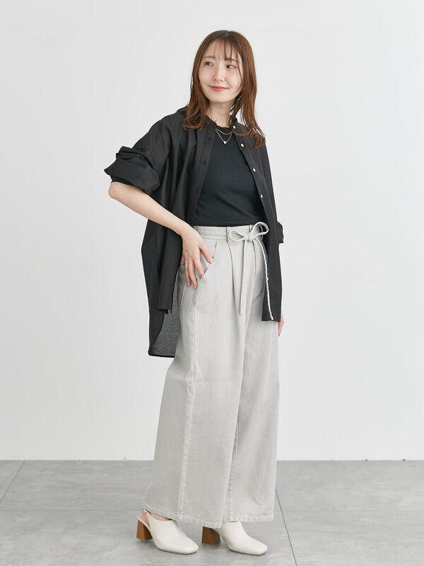 セール】 ウエストリボンタックワイドデニムパンツ《2025spring