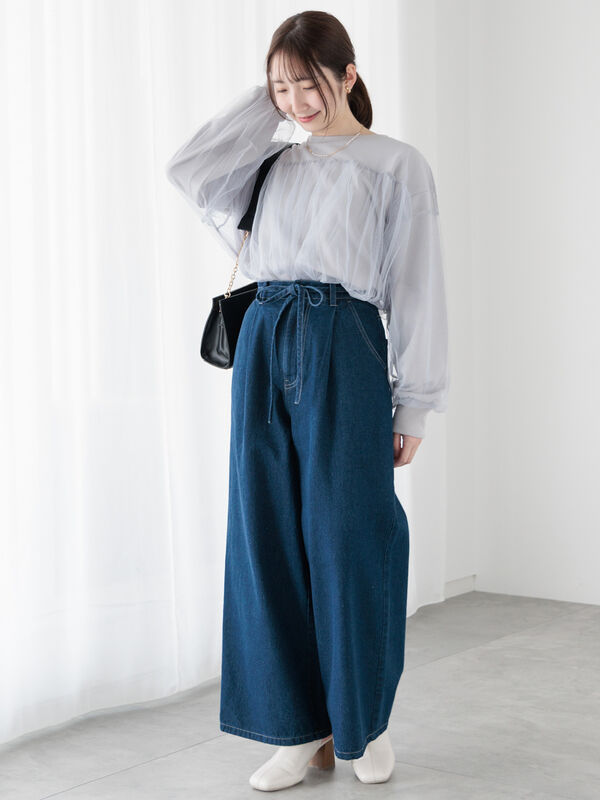 ウエストリボンタックワイドデニムパンツ《2025spring catalog