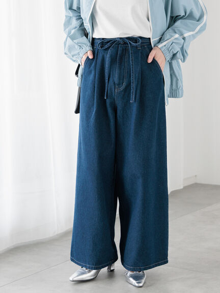 ウエストリボンタックワイドデニムパンツ《2025spring catalog item》（ベージュ/サックスブルー/ブルー）｜Te chichi TERRASSE（テチチ テラス）通販