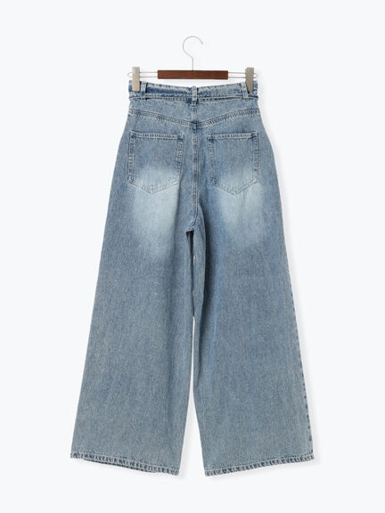 ウエストリボンタックワイドデニムパンツ《2025spring catalog item》（ベージュ/サックスブルー/ブルー）｜Te chichi TERRASSE（テチチ テラス）通販