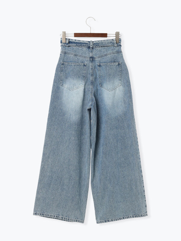 セール】 ウエストリボンタックワイドデニムパンツ《2025spring