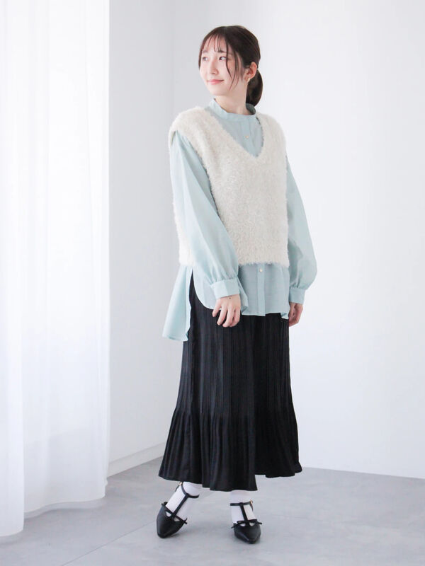 セール】 【選べる着丈】消しプリーツスカート（グレー/ブラック