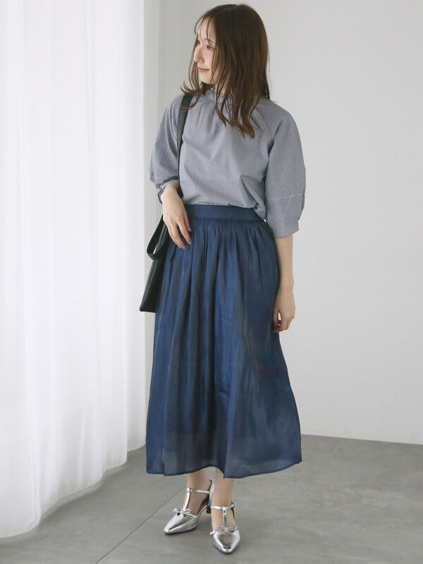 セール】 【イージーケア】無地/柄アソートスタンドフリルブラウス