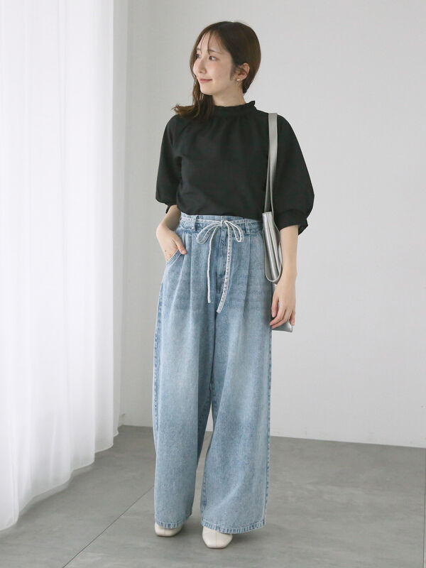 セール】 【イージーケア】無地/柄アソートスタンドフリルブラウス