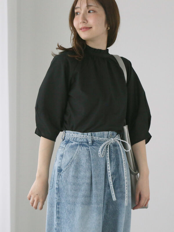 セール】 【イージーケア】無地/柄アソートスタンドフリルブラウス