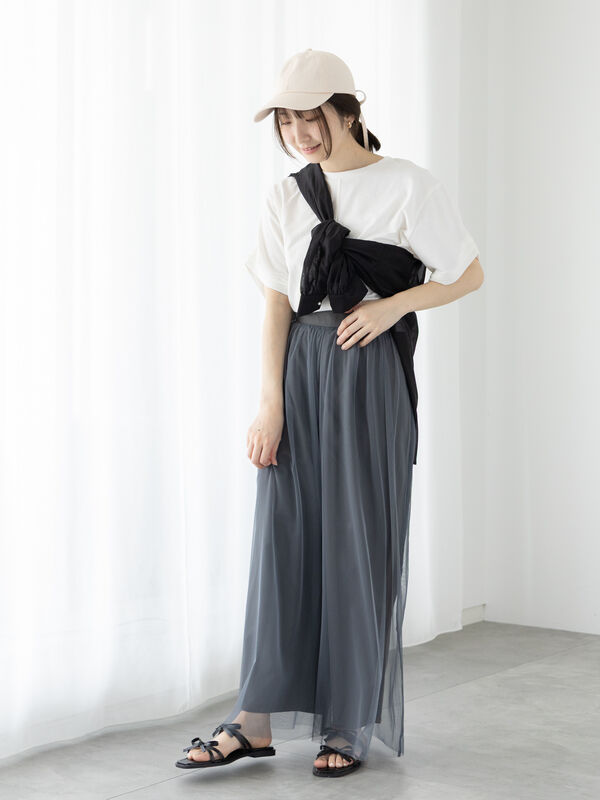 セール】 チュール重ねパンツ（グレー/チャコールグレー/ブラック
