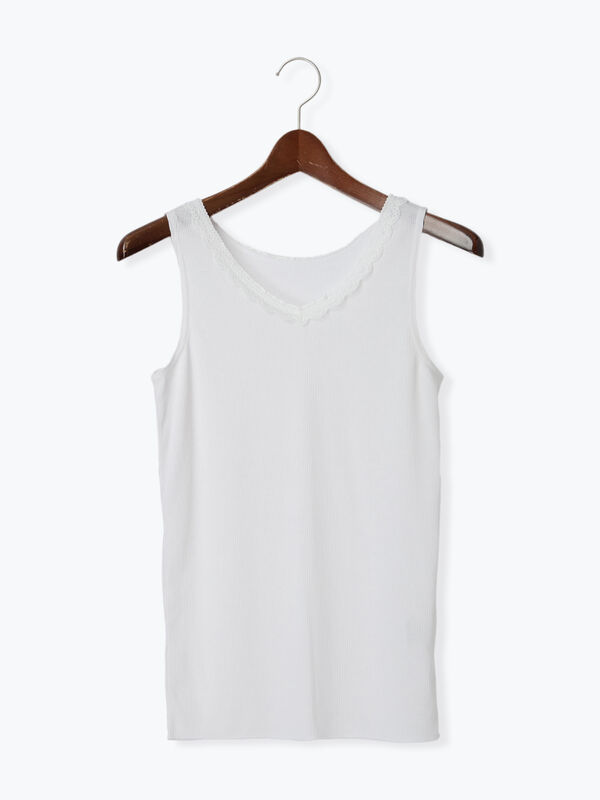 セール】 前後2WAYレースリブタンクトップ（オフホワイト/ブラック