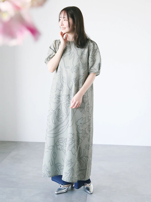 【日比谷花壇コラボ】刺繍ライクプリントワンピース（グリーン）｜Te chichi TERRASSE（テチチ テラス）通販