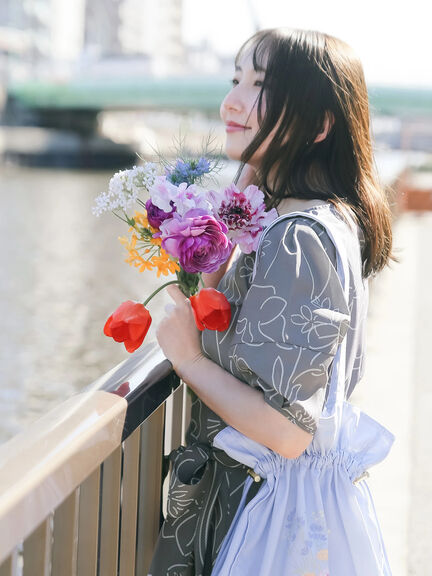 【日比谷花壇コラボ】刺繍ライクプリントワンピース（チャコールグレー/ベージュ/グリーン）｜Te chichi TERRASSE（テチチ テラス）通販
