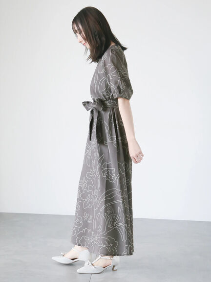【日比谷花壇コラボ】刺繍ライクプリントワンピース（チャコールグレー/ベージュ/グリーン）｜Te chichi TERRASSE（テチチ テラス）通販
