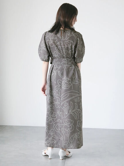 【日比谷花壇コラボ】刺繍ライクプリントワンピース（チャコールグレー/ベージュ/グリーン）｜Te chichi TERRASSE（テチチ テラス）通販