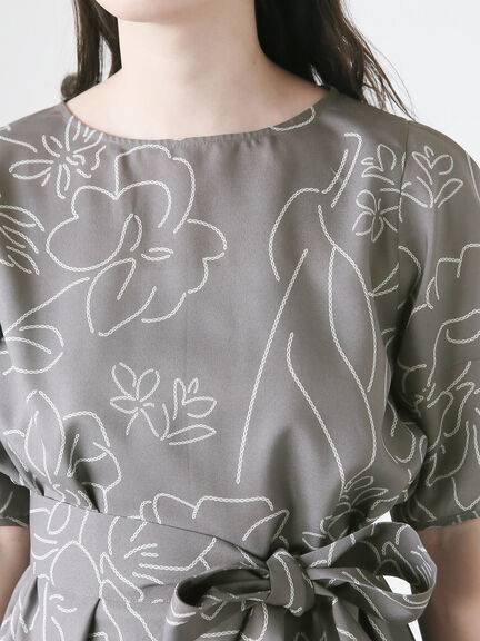 【日比谷花壇コラボ】刺繍ライクプリントワンピース（チャコールグレー/ベージュ/グリーン）｜Te chichi TERRASSE（テチチ テラス）通販