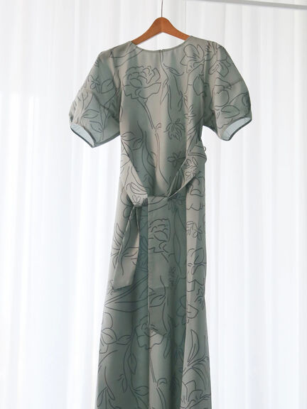 【日比谷花壇コラボ】刺繍ライクプリントワンピース（チャコールグレー/ベージュ/グリーン）｜Te chichi TERRASSE（テチチ テラス）通販