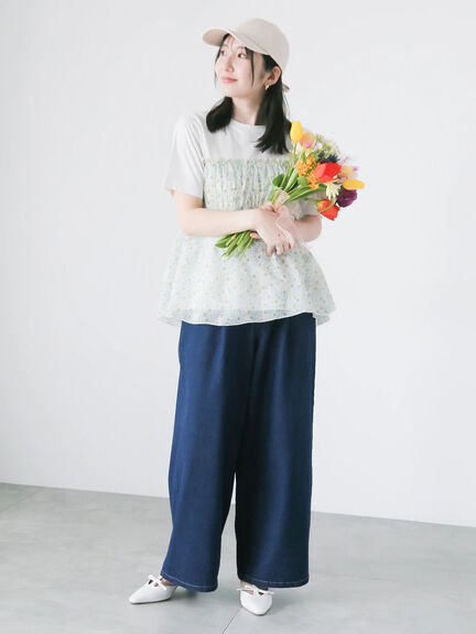 【日比谷花壇コラボ】レイヤードライクTシャツ（オフホワイト/ブラック）｜Te chichi TERRASSE（テチチ テラス）通販