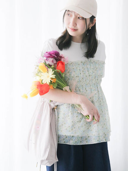 【日比谷花壇コラボ】レイヤードライクTシャツ（オフホワイト/ブラック）｜Te chichi TERRASSE（テチチ テラス）通販