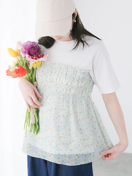 【日比谷花壇コラボ】レイヤードライクTシャツ（オフホワイト/ブラック）｜Te chichi TERRASSE（テチチ テラス）通販