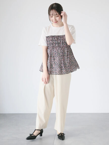 【日比谷花壇コラボ】レイヤードライクTシャツ（オフホワイト/ブラック）｜Te chichi TERRASSE（テチチ テラス）通販