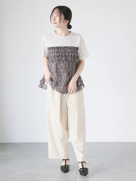 【日比谷花壇コラボ】レイヤードライクTシャツ（オフホワイト/ブラック）｜Te chichi TERRASSE（テチチ テラス）通販