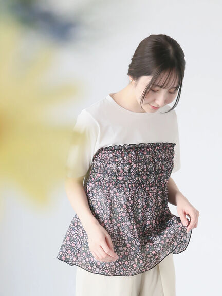 【日比谷花壇コラボ】レイヤードライクTシャツ（オフホワイト/ブラック）｜Te chichi TERRASSE（テチチ テラス）通販