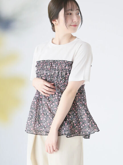 【日比谷花壇コラボ】レイヤードライクTシャツ（オフホワイト/ブラック）｜Te chichi TERRASSE（テチチ テラス）通販