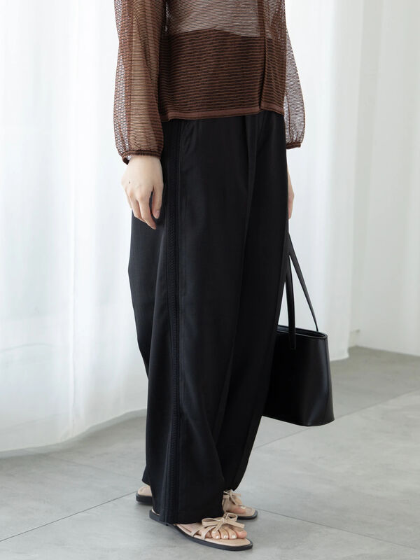 ゆち丸 セール】 サイドラインストレートパンツ（チャコールグレー