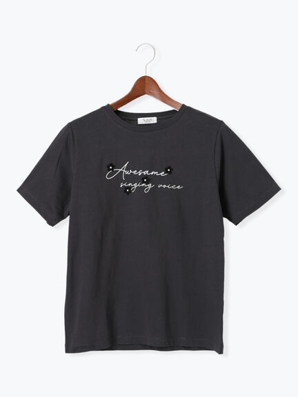 フラワーモチーフロゴTシャツ（オフホワイト/チャコールグレー/ベージュ）｜Te chichi TERRASSE（テチチ テラス）通販